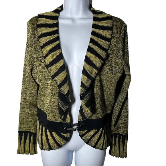 Ming Wang Blazer cardigan Jacket Womens size small ruffle collar black khaki - Picture 1 of 9